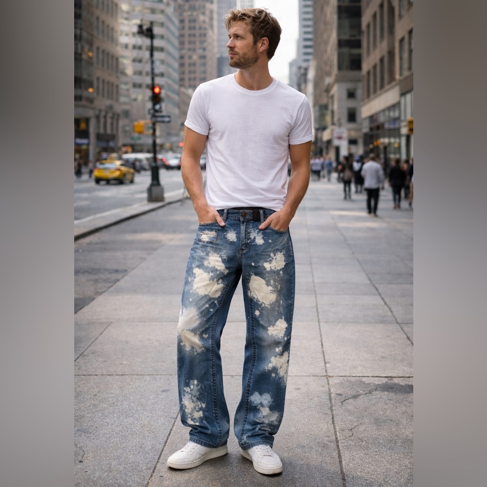 Royal Blue Bleached Jeans Size 38